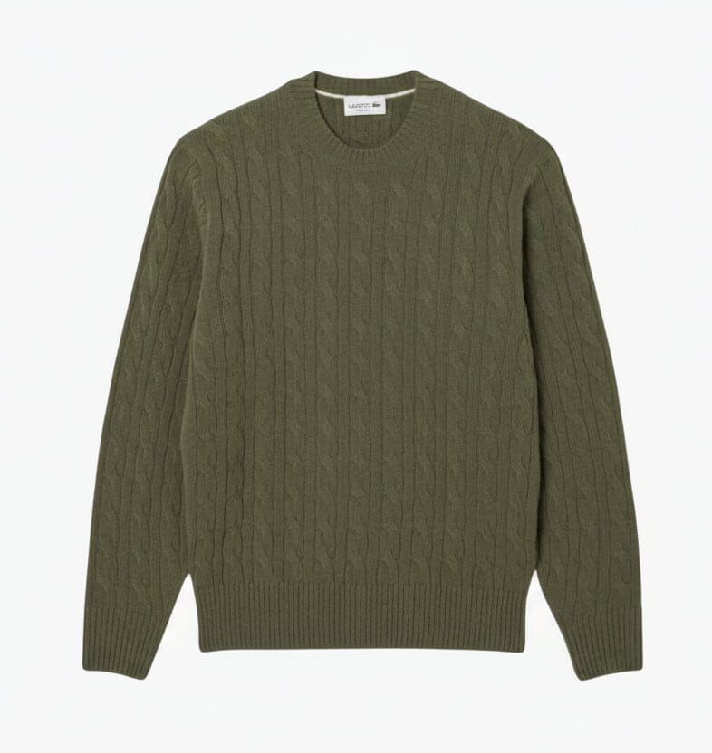 Cable Knit Carded Wool Crew Neck Sweater Stiladel Khaki S