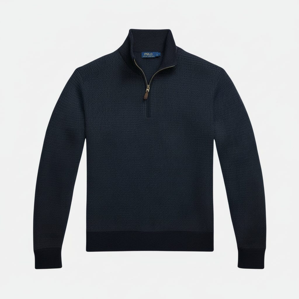 Waschbarer Wollpullover mit Viertelreißverschluss Stiladel Marineblau S