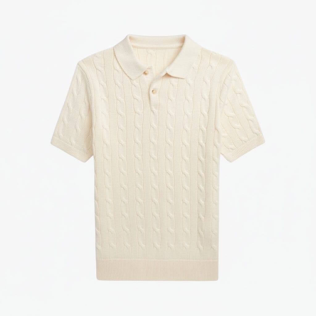 Zopfstrick-Polokragenpullover aus Baumwolle Stiladel Creme S