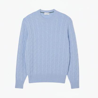 Cable Knit Carded Wool Crew Neck Sweater Stiladel Hellblau S 
