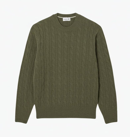 Cable Knit Carded Wool Crew Neck Sweater Stiladel Khaki S 