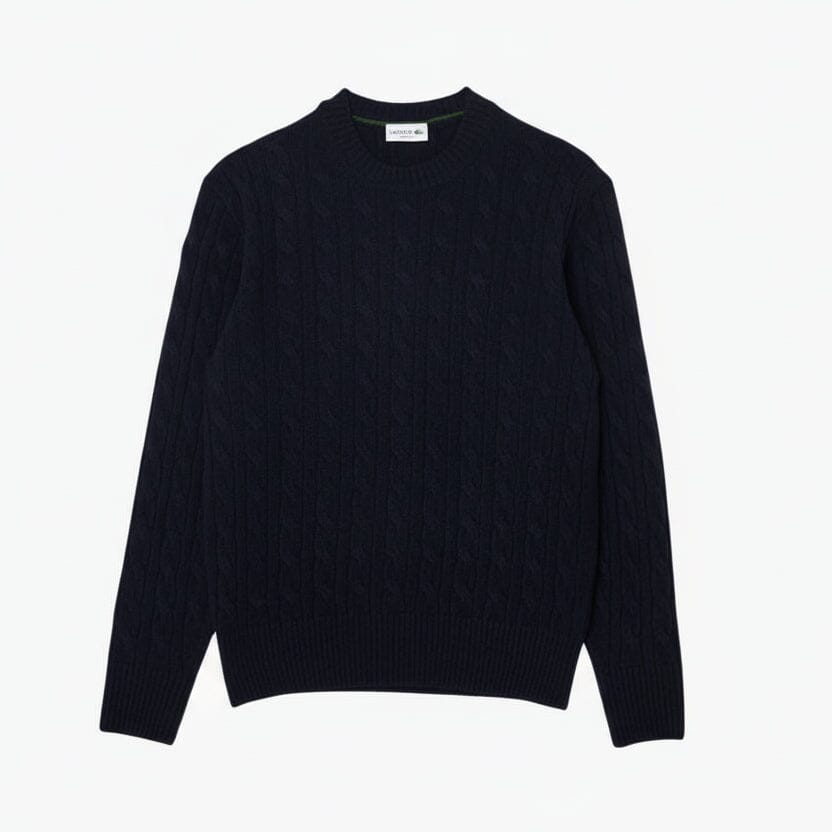 Cable Knit Carded Wool Crew Neck Sweater Stiladel Mitternachtsblau S 