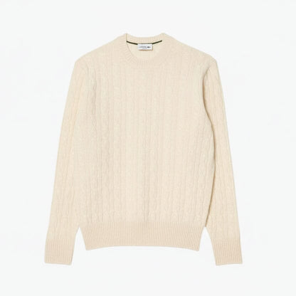 Cable Knit Carded Wool Crew Neck Sweater Stiladel Weiß S 