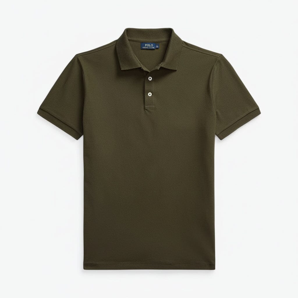 Custom Slim Fit Stretch-Mesh-Polohemd Stiladel Firma Olive S 