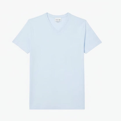 Leichtes Baumwoll-Pima-T-Shirt mit V-Ausschnitt Stiladel Hellblau S 