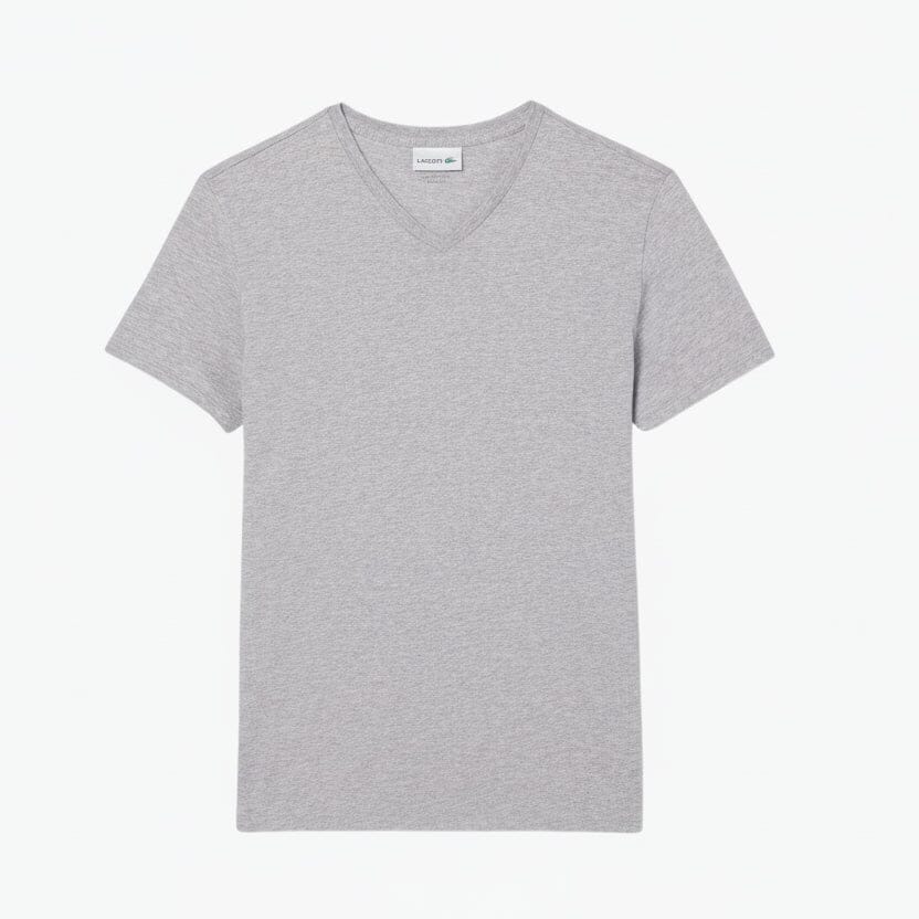 Leichtes Baumwoll-Pima-T-Shirt mit V-Ausschnitt Stiladel Hellgrau S 