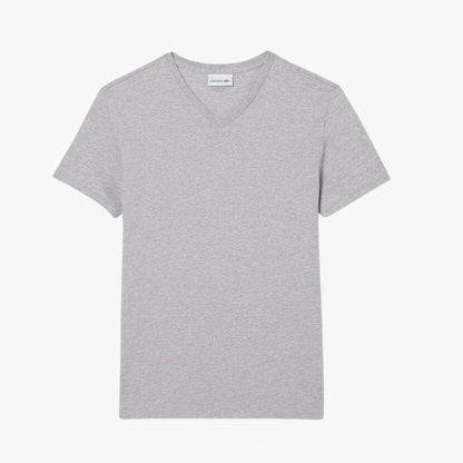 Leichtes Baumwoll-Pima-T-Shirt mit V-Ausschnitt Stiladel Hellgrau S 