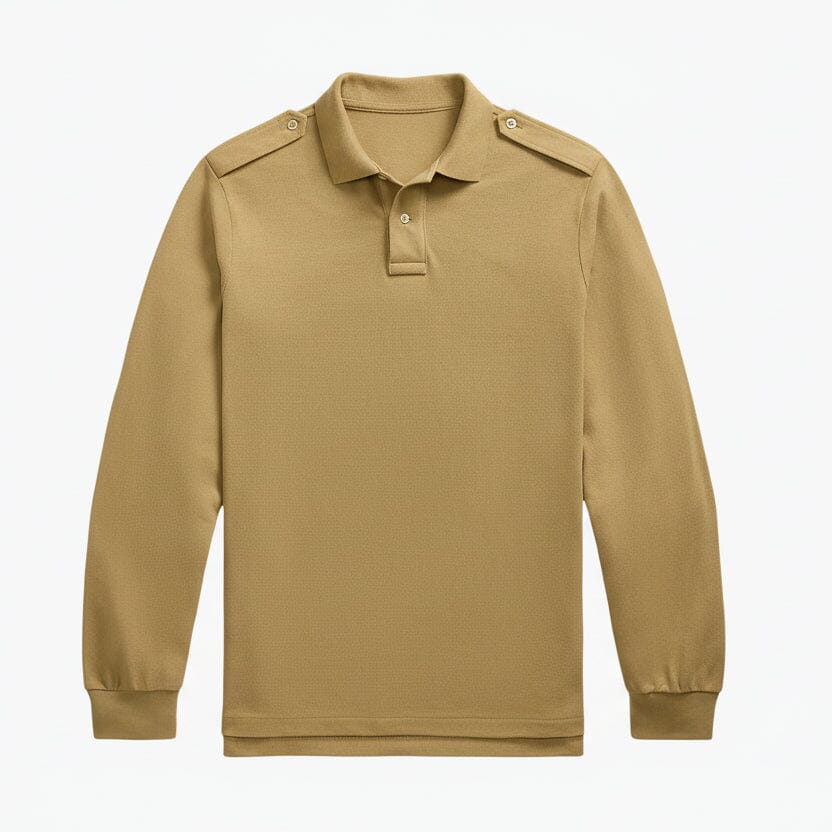 Mesh Langarm-Poloshirt Stiladel Café Tan S 