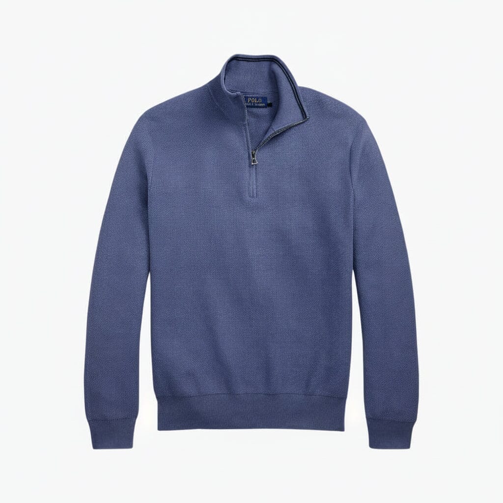 Mesh-Strickpullover aus Baumwolle mit Viertelreißverschluss Stiladel Blau S 