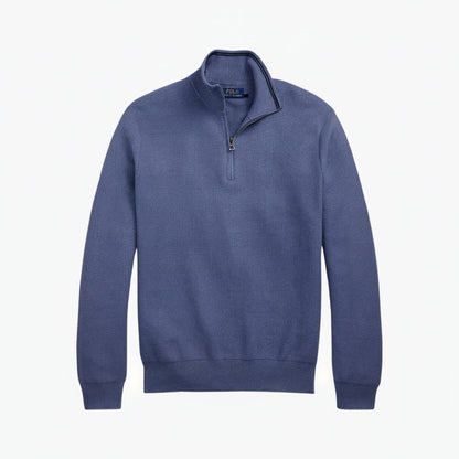 Mesh-Strickpullover aus Baumwolle mit Viertelreißverschluss Stiladel Blau S 