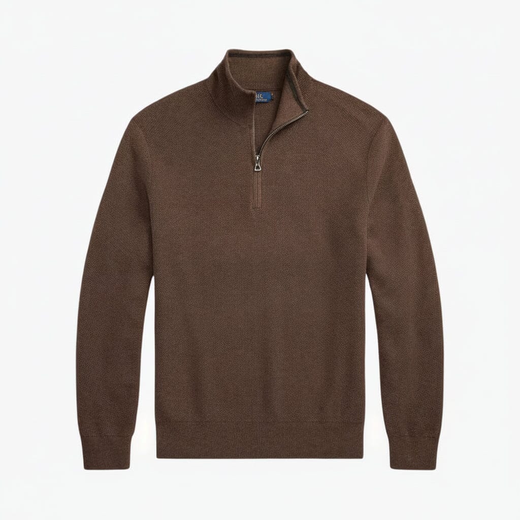 Mesh-Strickpullover aus Baumwolle mit Viertelreißverschluss Stiladel Braun S 