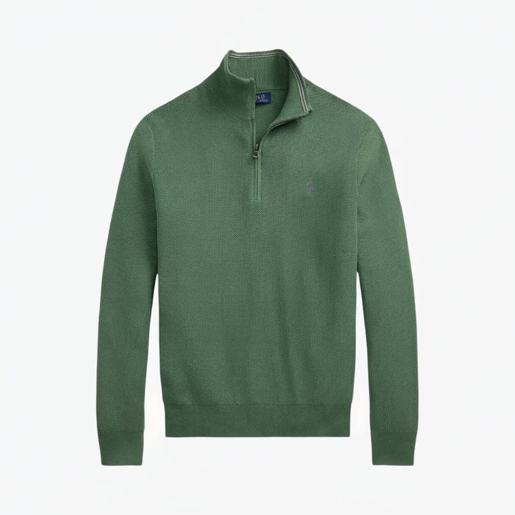 Mesh-Strickpullover aus Baumwolle mit Viertelreißverschluss Stiladel Grün S 