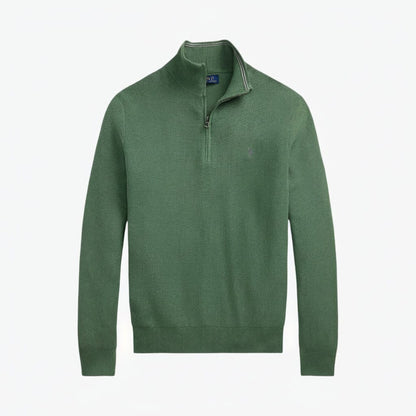 Mesh-Strickpullover aus Baumwolle mit Viertelreißverschluss Stiladel Grün S 