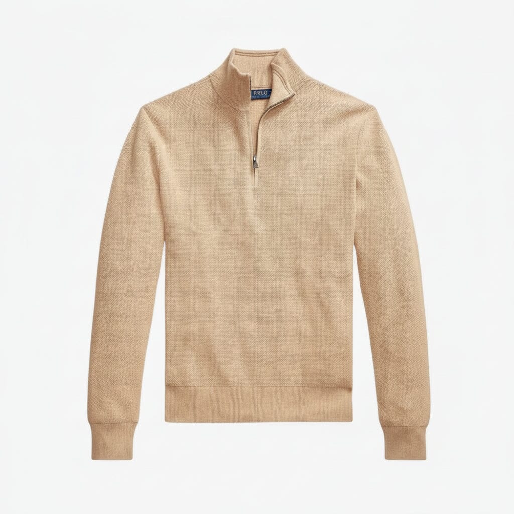 Mesh-Strickpullover aus Baumwolle mit Viertelreißverschluss Stiladel Kamel S 