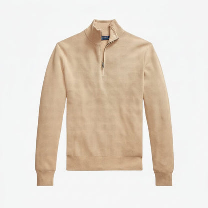 Mesh-Strickpullover aus Baumwolle mit Viertelreißverschluss Stiladel Kamel S 