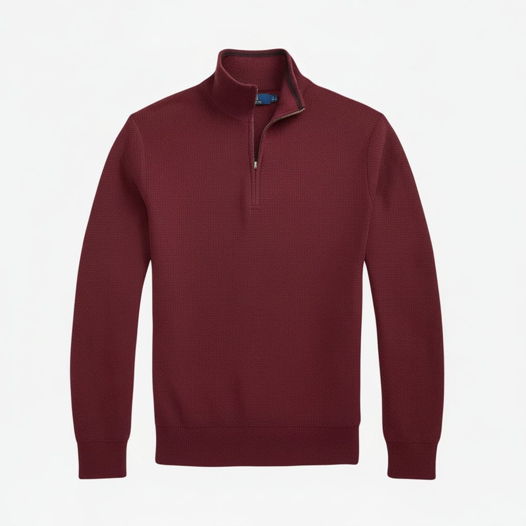 Mesh-Strickpullover aus Baumwolle mit Viertelreißverschluss Stiladel Rotwein S 