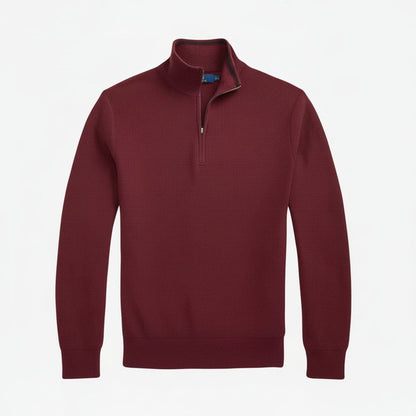 Mesh-Strickpullover aus Baumwolle mit Viertelreißverschluss Stiladel Rotwein S 