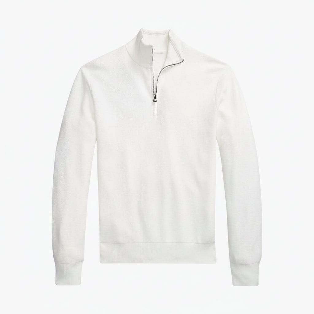 Mesh-Strickpullover aus Baumwolle mit Viertelreißverschluss Stiladel Weiß S 