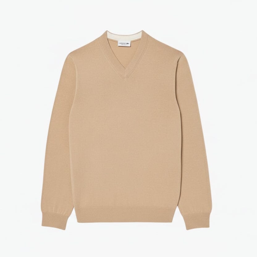 Monochrome Baumwollpullover mit V-Ausschnitt Stiladel Beige S 