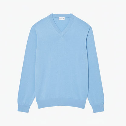 Monochrome Baumwollpullover mit V-Ausschnitt Stiladel Hellblau S 