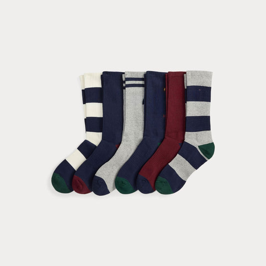 Polo Bear Crew-Socken aus Baumwollmischung, 6er-Pack Stiladel Orange/Schwarz/Creme/Marineblau 