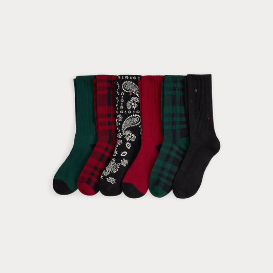 Polo Bear Crew-Socken aus Baumwollmischung, 6er-Pack Stiladel Rot/Grün/Schwarz 