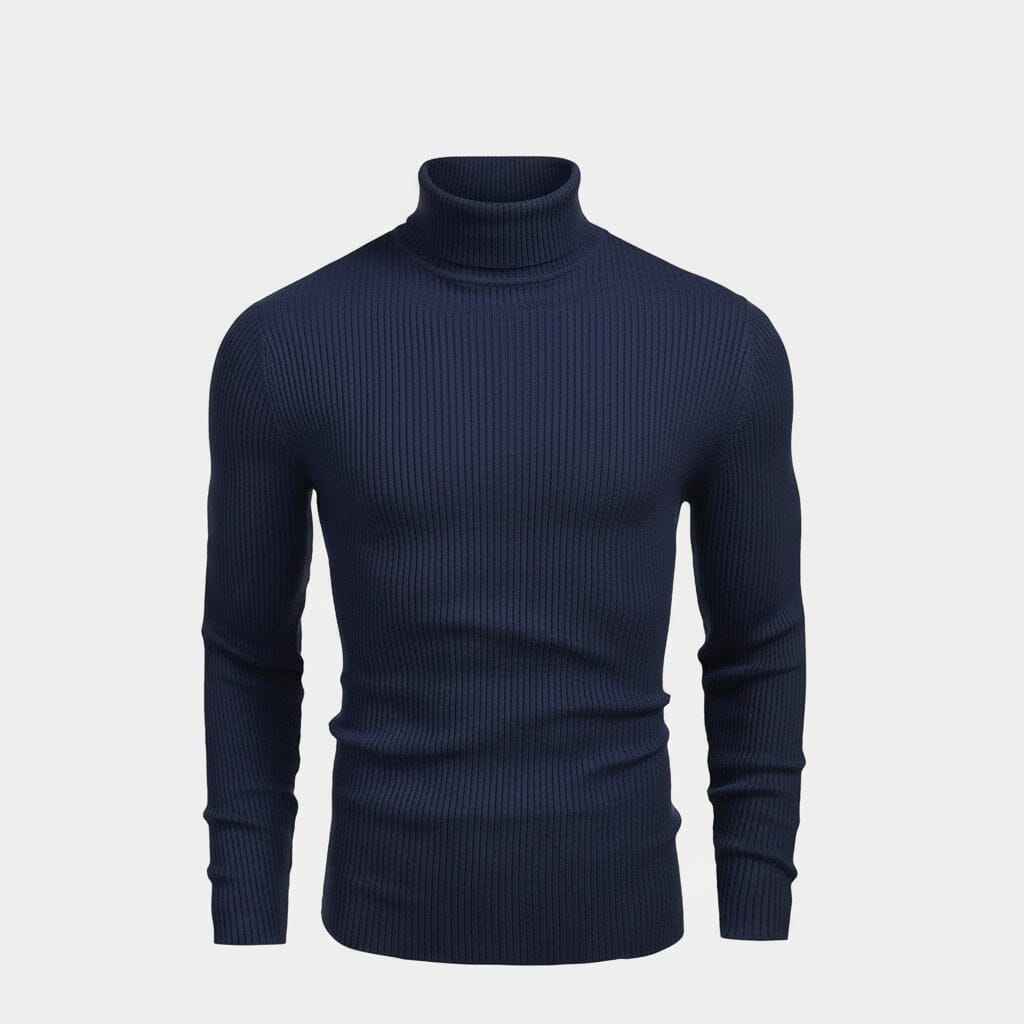 Rollkragenpullover aus Zopfmuster aus Wolle Stiladel Blau S 