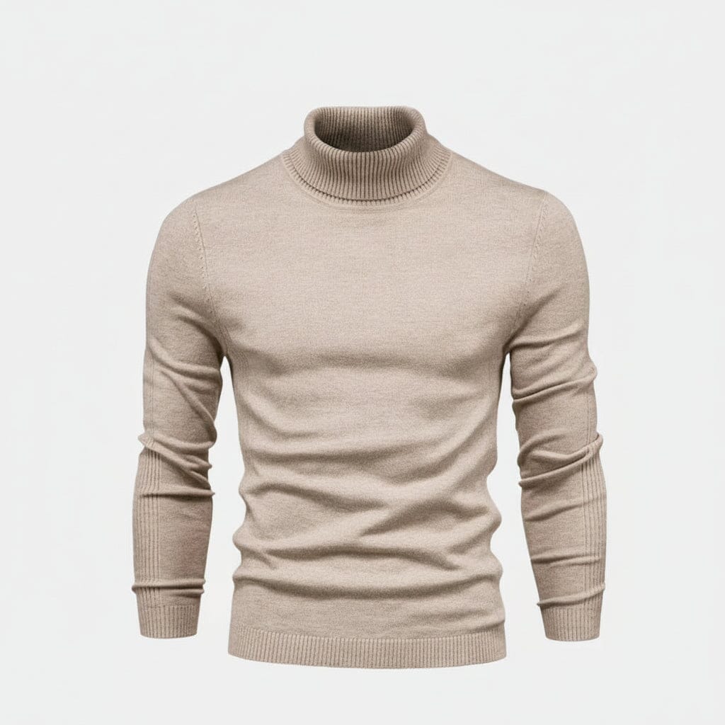 Rollkragenpullover aus Zopfmusterwolle Stiladel Beige S 