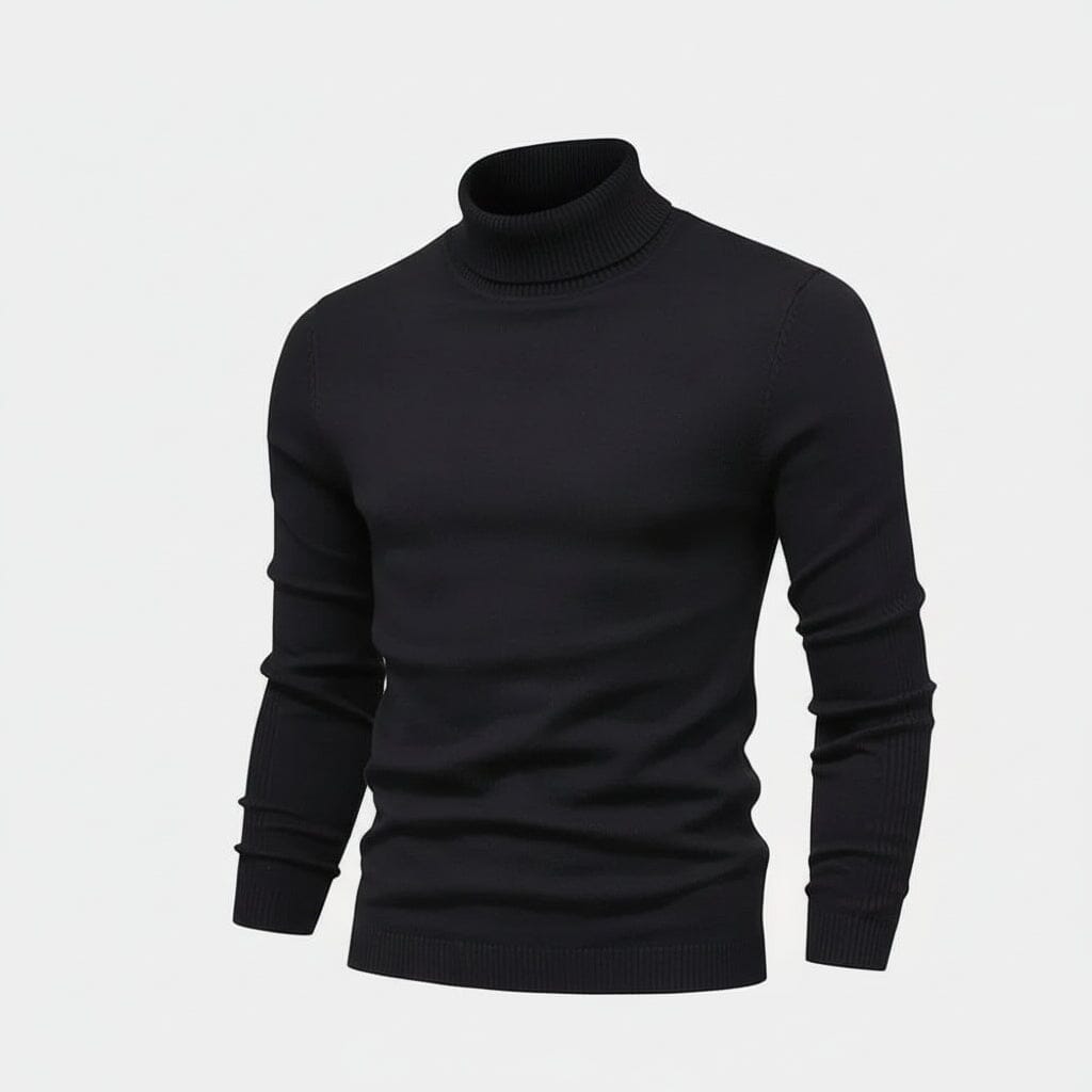 Rollkragenpullover aus Zopfmusterwolle Stiladel Schwarz S 