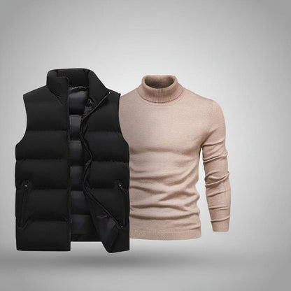 Weste + exklusiver Gratis-Pullover (ABVERKAUF) Luxttier Schwarz Beige M