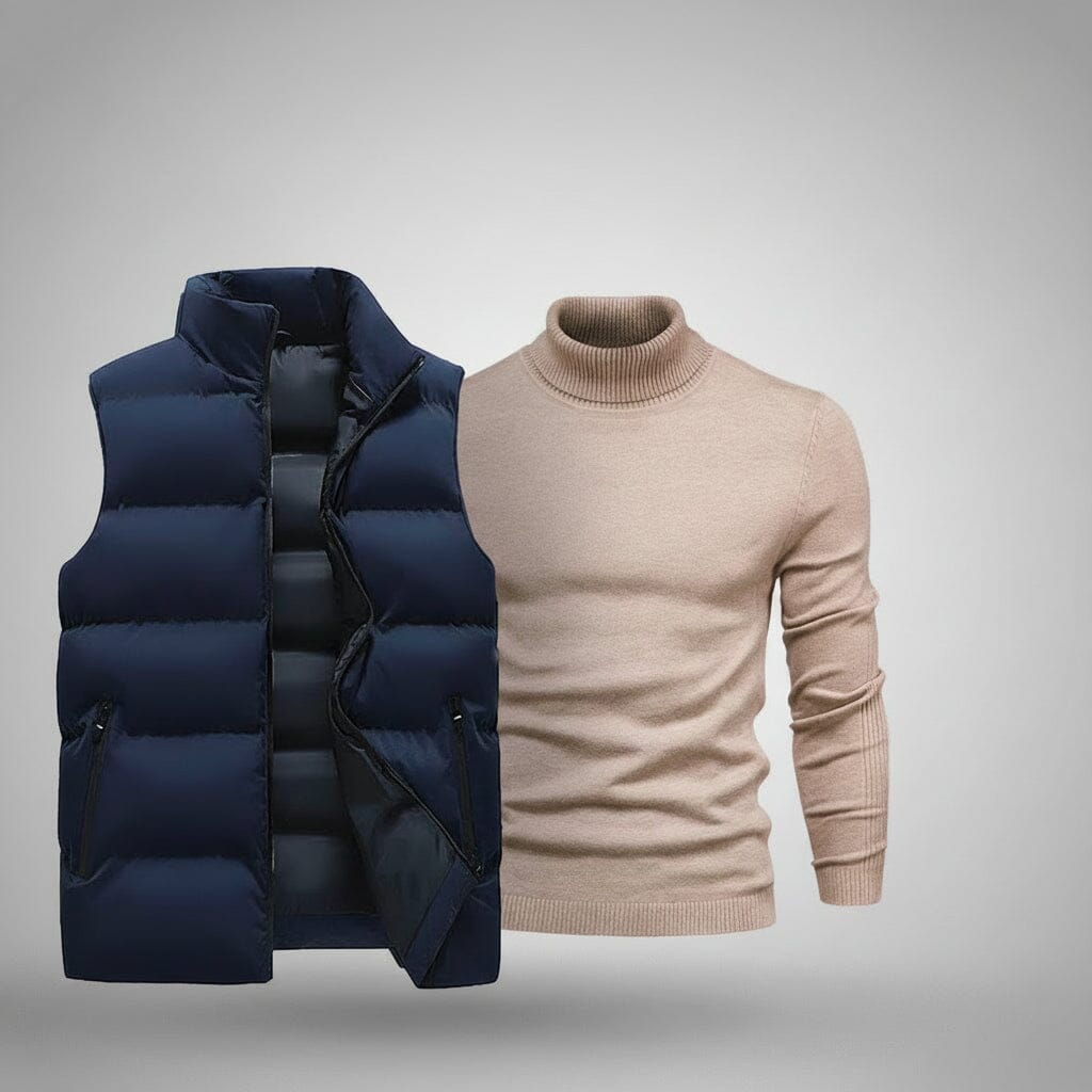 Weste + Gratis-Pullover Stiladel Blau Beige M