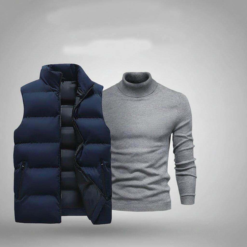 Weste + Gratis-Pullover Stiladel Blau Grau M