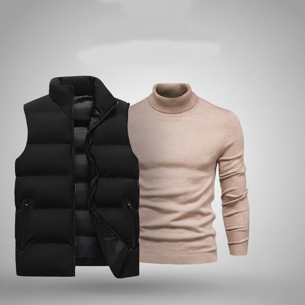 Weste + Gratis-Pullover Stiladel Schwarz Beige M