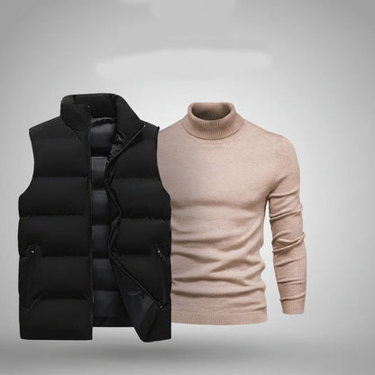 Weste + Gratis-Pullover Stiladel Schwarz Beige M