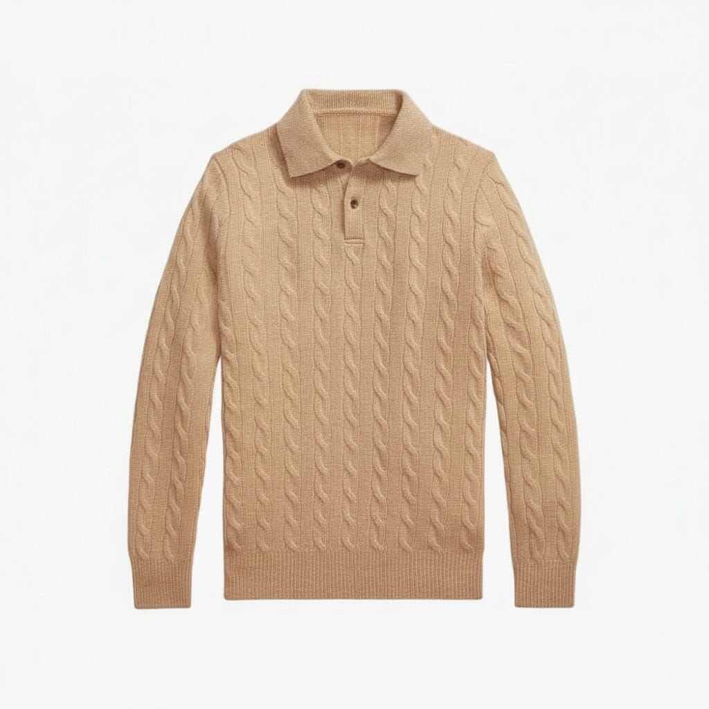 Woll-Kaschmir-Zopfstrickpullover Stiladel Kamel S 