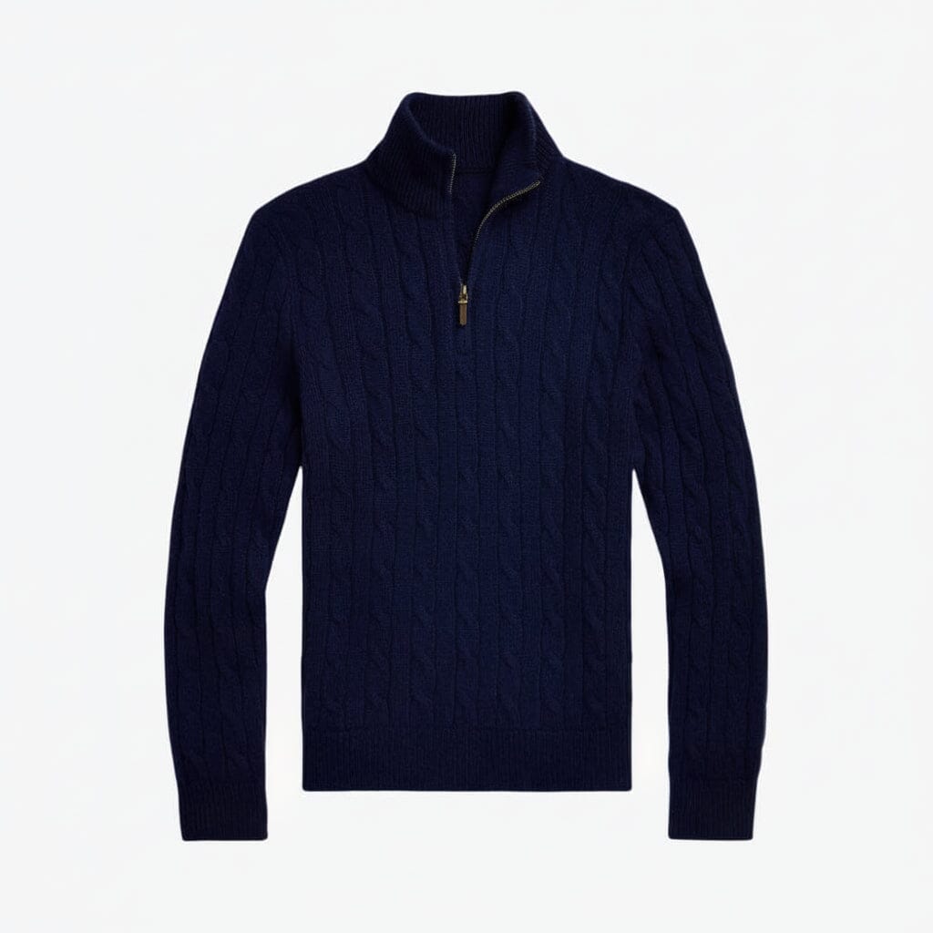 Zopfmuster-Kaschmirpullover mit Viertelreißverschluss Stiladel Marineblau S 