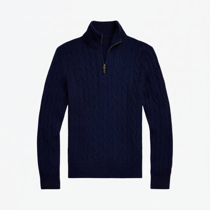 Zopfmuster-Kaschmirpullover mit Viertelreißverschluss Stiladel Marineblau S 