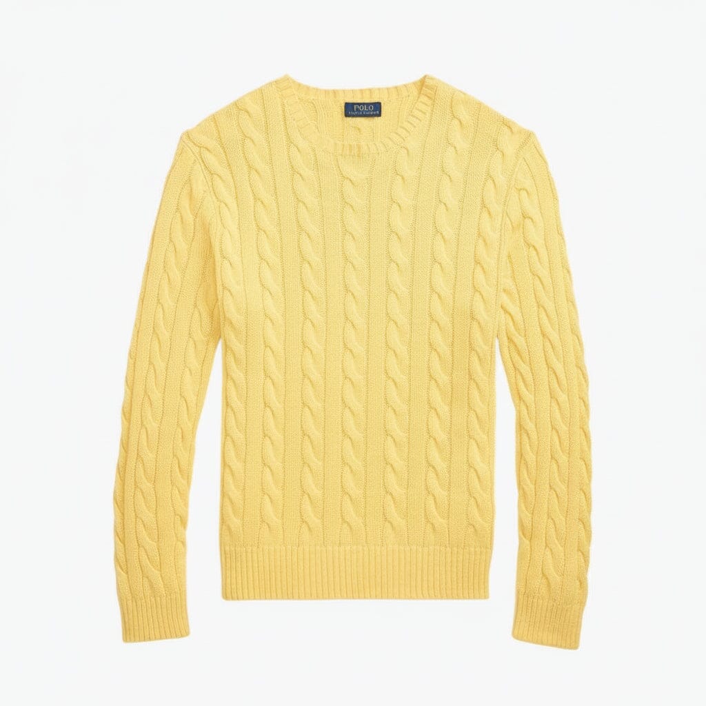 Zopfstrickpullover aus Baumwolle Stiladel Gelb S 