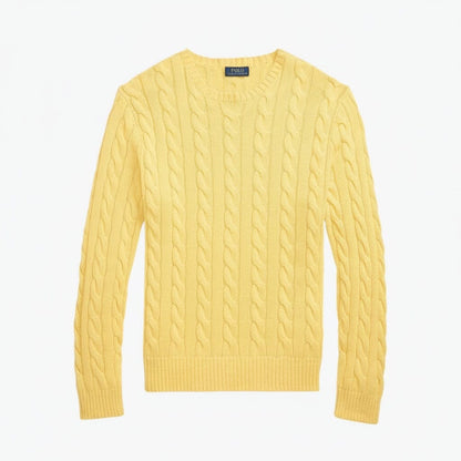 Zopfstrickpullover aus Baumwolle Stiladel Gelb S 